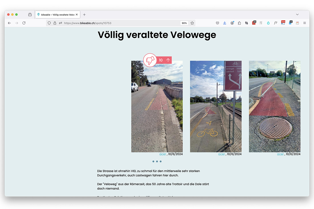 Detailseite von Eintrag mit Bild und Beschreibung und Voting-Button.