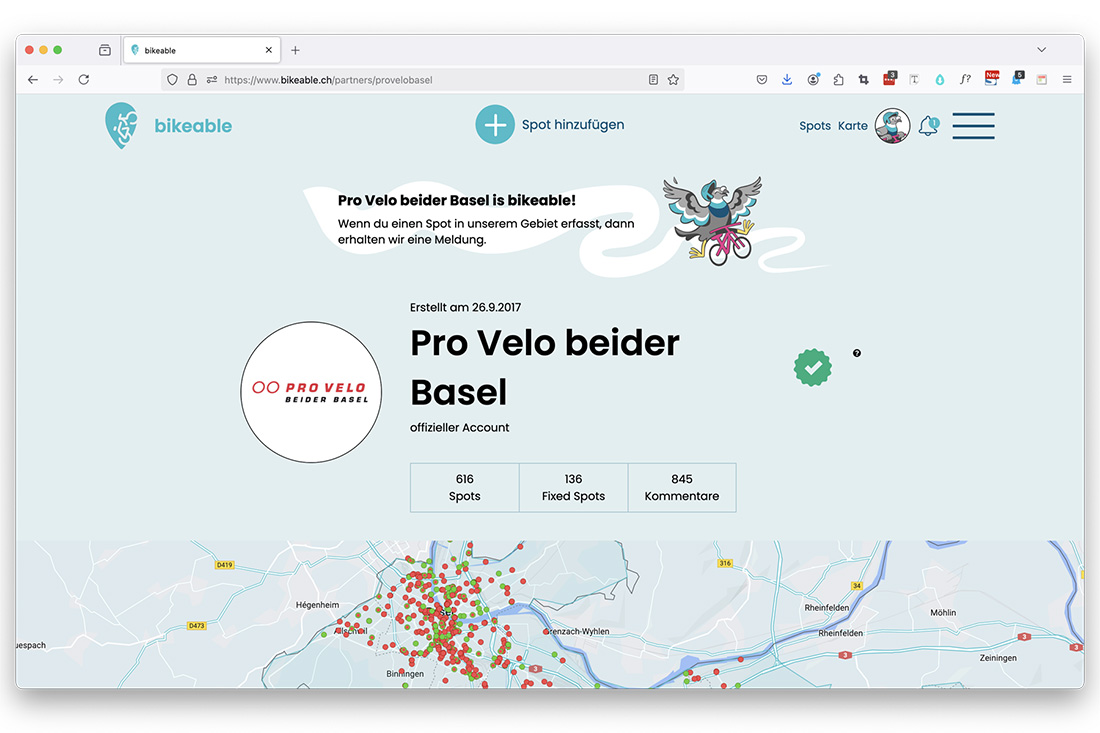 Profilansicht von einem offiziellen Profil mit Name und Shortfacts.