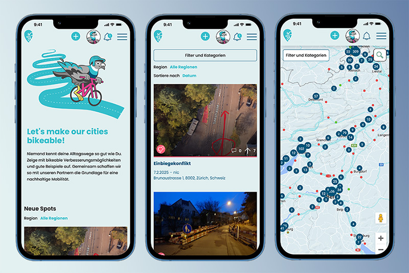 Capture d'écran de la page d'accueil du site web bikeable. Utilisez bikeable pour montrer les possibilités d'amélioration et les bons exemples pour les cyclistes.